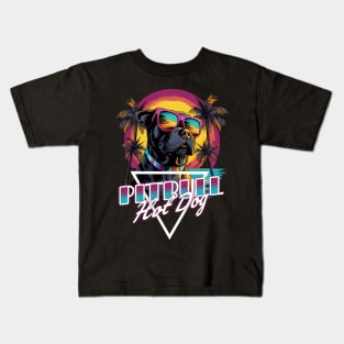 Retro Wave Pitbull Terrier Hot Dog Shirt Kids T-Shirt